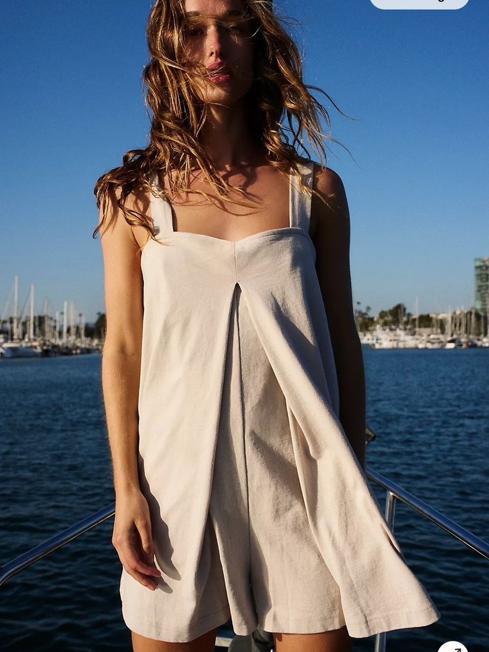 Free People FP Beach Nichola Romper L Beige Wide Leg Pocket Boho Chic Coastal